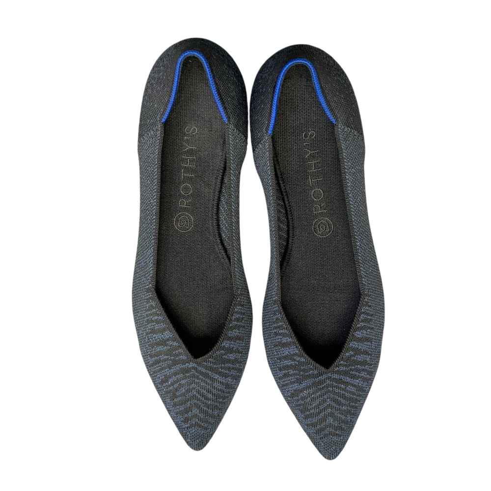 Rothy’s the point midnight metallic black and blue zebra print shoes 12.5